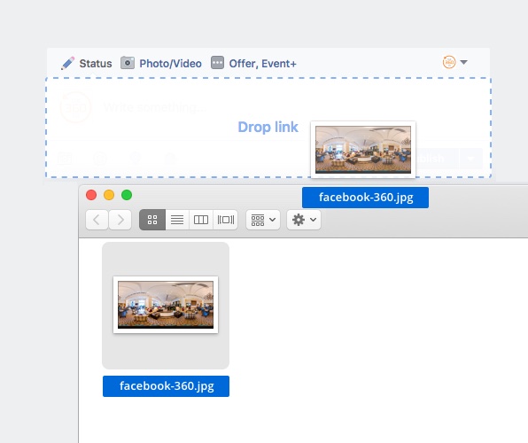 Drag and Drop the 360 image into Facebook